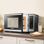BLACK+DECKER EM720CB7 Digital Microwave Oven with Turntable Push-Button Door, Child Safety Lock, 700W, Stainless Steel, 0.7 Cu.ft