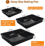 Rectangle Cake Pan, Deep Baking Pans Set Nonstick, 9/11/13 Inch, Heavy Duty Thickness Bakeware Roasting Tray for Toaster Oven, Thanksgiving Christmas Roast Turkey Pan, 3-Pack, Black