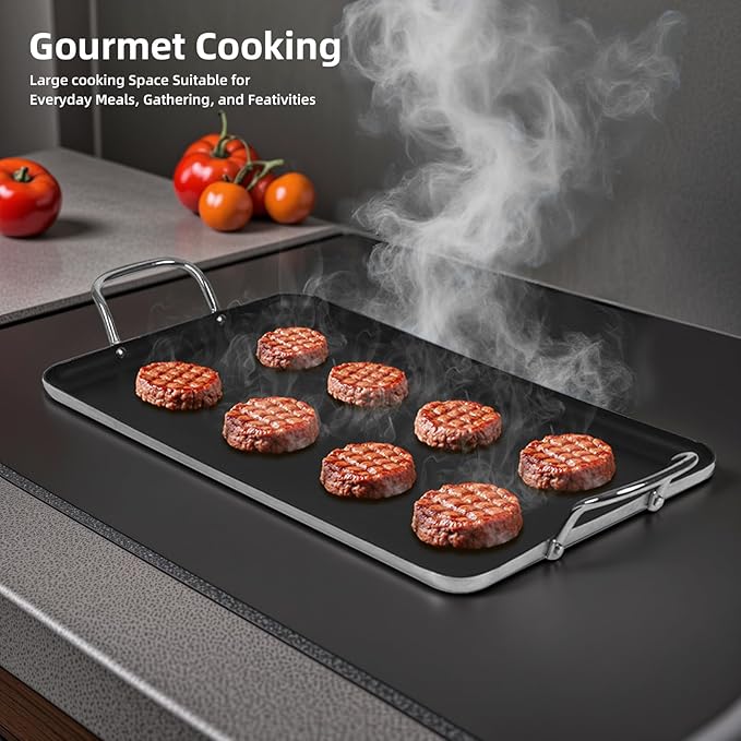 17inch Nonstick Aluminum Double Griddle Pan, Comales para Tortillas Griddle Pan Burner Skillet with Handles for Stove Top - Coating & Heat Resistant for Frying, Searing, Grilling, Browning Cook