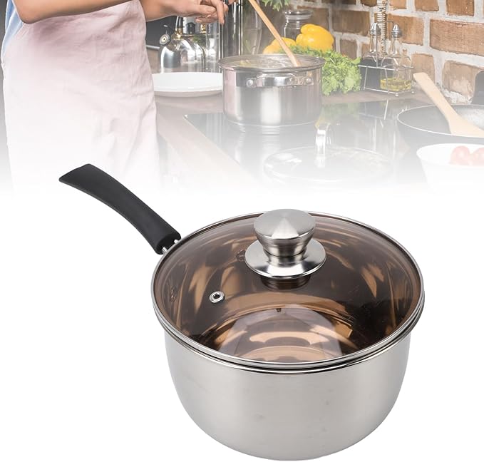 Butter Warmer, 7.1 x 4.3 in Stainless Steel Mini Milk Coffee Warmer with Lid Single, Milk Pot Small Baby Food Warmer for Gas Induction Cooker