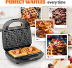Aigostar Sandwich Maker Panini Press Grill, 3 in 1 Waffle Maker with Removable Non-stick Plates, Electric Grilled Cheese Maker, Portable Cool Touch Handle, Led Indicator Lights & Easy to Clean, 750W