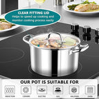 P&P CHEF 6 Quarts Cooking Stock Pot with Lid, Stainless Steel Stockpot Induction Pot for Soup, Tri-Ply Bottom & Clear Glass Lid & Double Handle, Dishwasher Safe