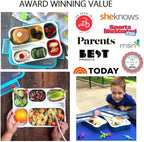 Bento-Box with Bag and Ice Pack Set. Lunch Boxes Snack Containers Kids Boys Girls Adults. 6 Compartments, Leakproof Portion Boxes Insulated Bags for School Lunches, BPA Free (Blue + Navy)