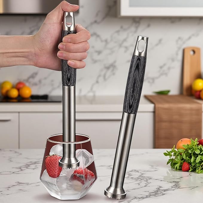 304 Stainless Steel Cocktail Muddler -26cm/10inch Professional Bar Tool with Non-Slip Wooden Grip Product Features