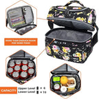 OPUX Lunch Box For Women, Insulated Large Lunch Bag Adult Work, Double Decker Lunchbox Meal Prep, Dual Compartment Leakproof Lunch Cooler, Soft Lunch Pail Tote for Girls Kids School, Floral Black 12L