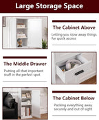 WEENFON Tall Bathroom Cabinet, Storage Cabinet with 6 Shelves & Drawer, Bathroom Storage Cabinet with Adjustable Shelves, Tall Cabinet for Living Room, Home Office, White