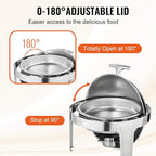 VEVOR Roll Top Chafing Dish Buffet Set, 6 Qt 2 Pack, Stainless Steel Chafer with 2 Full Size Pans, Round Catering Warmer Server with Lid Water Pan Stand Fuel Holder, for at Least 5 People Each