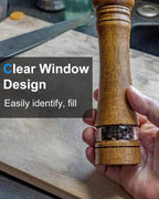 Pepper Grinder Salt Grinder Wooden Pepper Mill Grinder w/Adjustable Coarse, 8 inch Tall Wood Refillable Manual Pepper Grinder Mill Peppermill for Black Peppercorn, Easy Clean w/Cleaning Brush