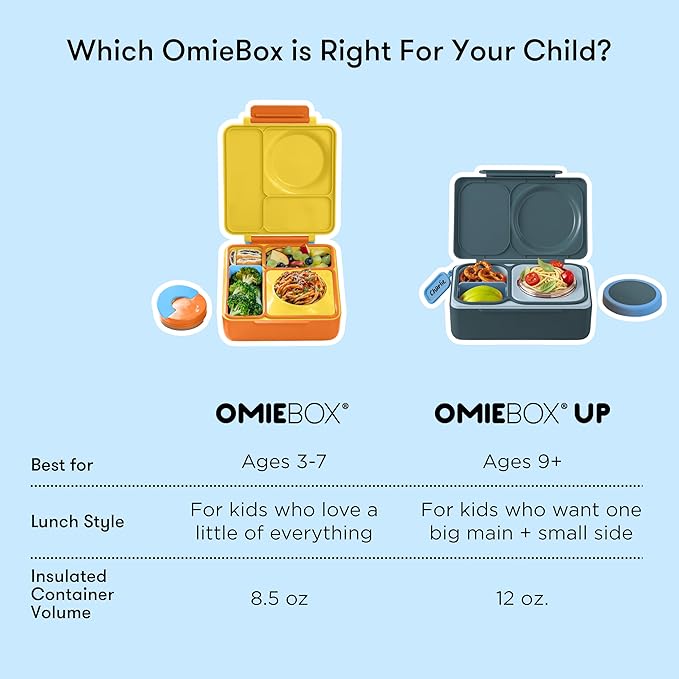 Omie OmieBox UP bento Box for Kids | Insulated Lunch Box | Leak Proof Vacuum Insulated Thermal Food jar | Cooler ice Pack | 2 Compartments (Graphite)