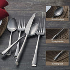Alata Bailey 20-Piece Forged Stainless Steel Flatware Set Cutlery Set,Service for 4,Matte Satin Finish,Dishwasher Safe…