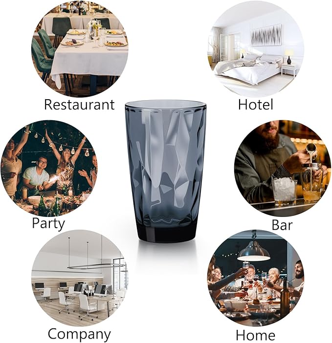 Topsky 16oz Plastic Tumblers Drinking Glasses Set of 4,Gray Acrylic Drinking Cups Wine Glasses Beverage Cups for Daily Use, Poolside, Outdoor&Indoor - Stackable,Dishwasher Safe,Easy to Clean