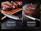 Steak Knives Set of 4, 4.8 Inch High-Carbon Japanese Stainless Steel Non-serrated Meat Knife with Wood Handle, Damascus Pattern Full Tang Design, Razor-Sharp Dinner Knives with Gift Box