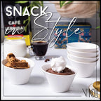 Vikko Mini White Bowls, Set of 4 Ceramic White Bowls, 3.75 Ounce Small Bowl, Elegant Shape Versatile for Dips, Desserts or Candy Dish, Dishwasher Safe