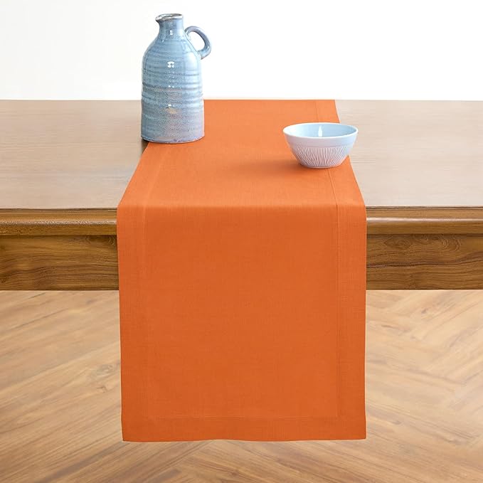 Solino Home Persimmon Orange Table Runner 144 Inches Long - 100% Pure Linen Extra Long Table Runner 14 x 144 Inch for Summer, Fall, Autumn, Halloween - Fete
