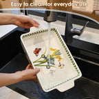 ACMLIFE Ceramic Casserole Dish for Oven, Floral Baking Dishes for Oven Lasagna Pan, Large Baking Dish with Handles, Durable and Oven Safe Pan, for Roasting and Baking, Gift Packaging 2 Pcs Set(13"x8"+10.3"x6.3") (Iris)