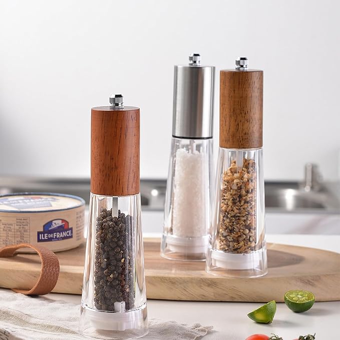 Acrylic kitchen tools grinder Salt and pepper grinder, adjustable thickness, suitable for the home (Light wood)