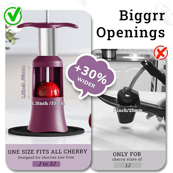 Cherry Pitter Remover Tool, Premium Quick Release Cherry Pitter, Press & Push Type, Large 33mm Cherry Seed Remover, Durable, Food Grade Stainless Steel & PP Plastic, More Labor Saving (Beet)