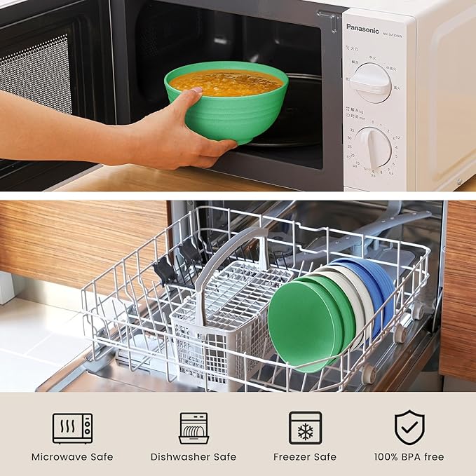 PYRMONT Wheat Straw Cereal Bowls Set, 6 Unbreakable 26 OZ Reusable Plastic Bowls for Kitchen, Dishwasher & Microwave Safe, Serving Soup, Salad, Oatmeal, Ramen, Noodles, Camping