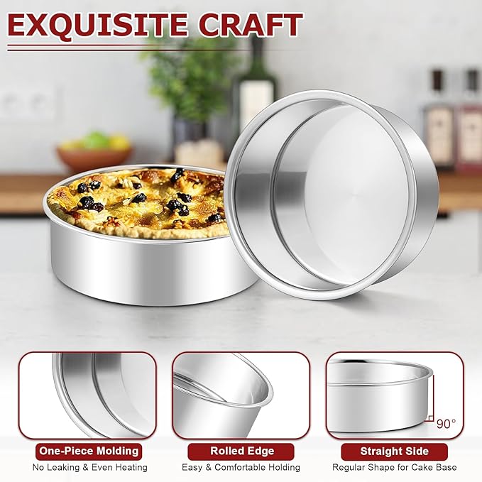 LIANYU 6 Inch Round Cake Pan, Stainless Steel Baking Layer Cake Pan Tin, Heavy Duty Metal Round Tier Baking Tins, 2In Tall, Oven & Dishwasher Safe