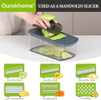 Ourokhome Food Chopper Manual Hand with Container, Mandolin Vegetable Slicer Onion Dicer with 8 Blades, Veggie Shredder for Potato, Tomato, Essential Kitchen Gadgets (8 in 1, Gray)