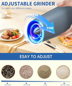 CIRCLE JOY Gravity Electric Salt and Pepper Grinder Set Automatic Salt and Pepper Grinder Set with LED Light, Battery Operated, Adjustable Coarseness, Large Capacity, for Home Kitchen BBQ, Blue