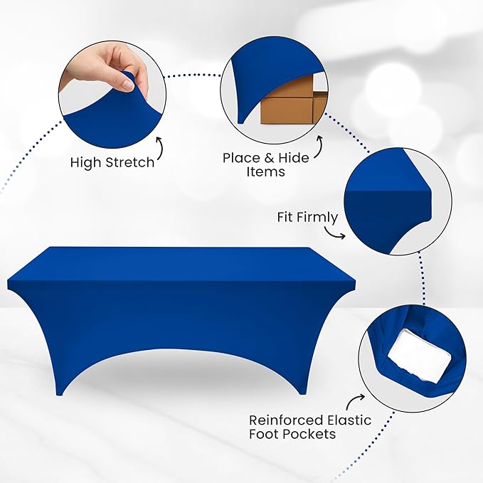 Utopia Kitchen 6FT Spandex Tablecloth [2 Pack, Royal Blue] 200 GSM Stretch, Fitted, Washable and Wrinkle Resistant Table Cloth Rectangle Cover for Trade Shows, Wedding, Parties [72Lx30Wx30H Inch]