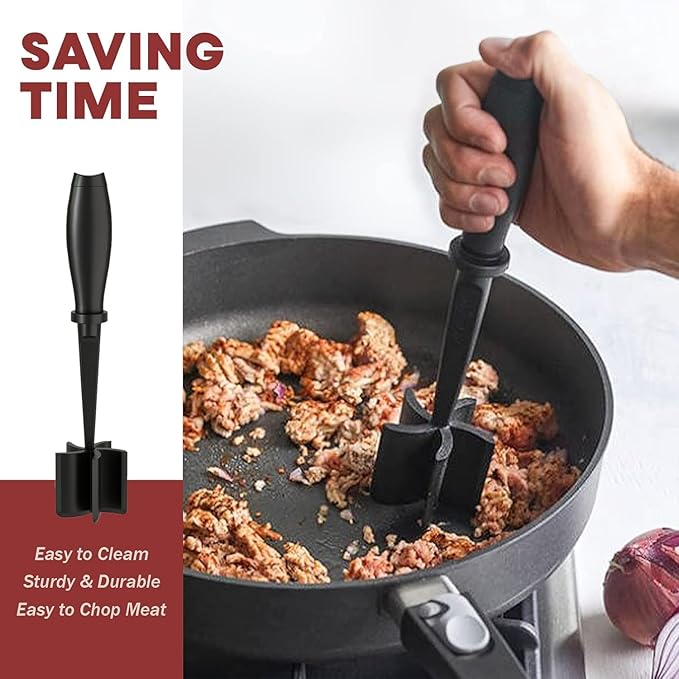 Meat Chopper, Hamburger Grinder, Premium Heat Resistant Smasher for Ground Beef, Burger Grinder Nylon Potato Mix Tool-Black