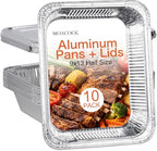 Disposable 9x13 Aluminum Foil Pans with Lids, (10 Pack) Half Size Aluminum Foil Heavy Duty Deep Steam Pans for Roasting Turkey, Cooking, Prepping- Thanksgiving, Christmas, Parties