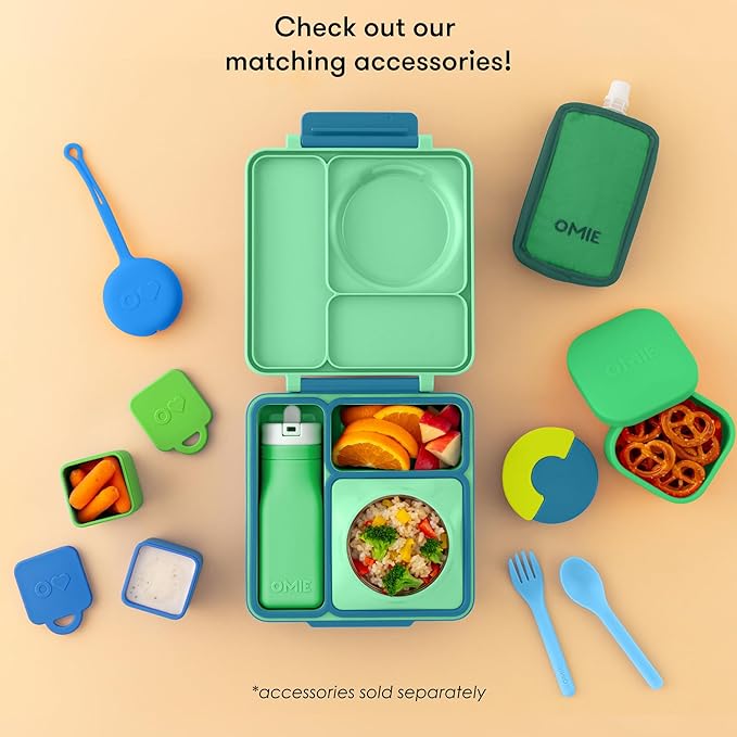 OmieBox Bento Box for Kids - Insulated Bento Lunch Box with Leak Proof Thermos Food Jar - 3 Compartments, Two Temperature Zones - (Meadow)