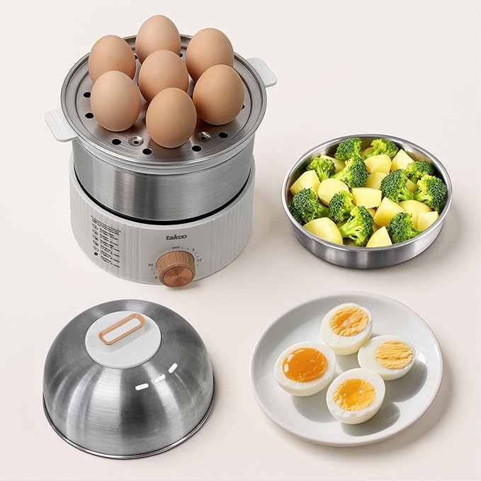 TAKOO 3-in-1 Electric Egg Cooker for Hard Boiled Eggs Poacher, Omelet Maker & Vegetable Steamer, Holds 14