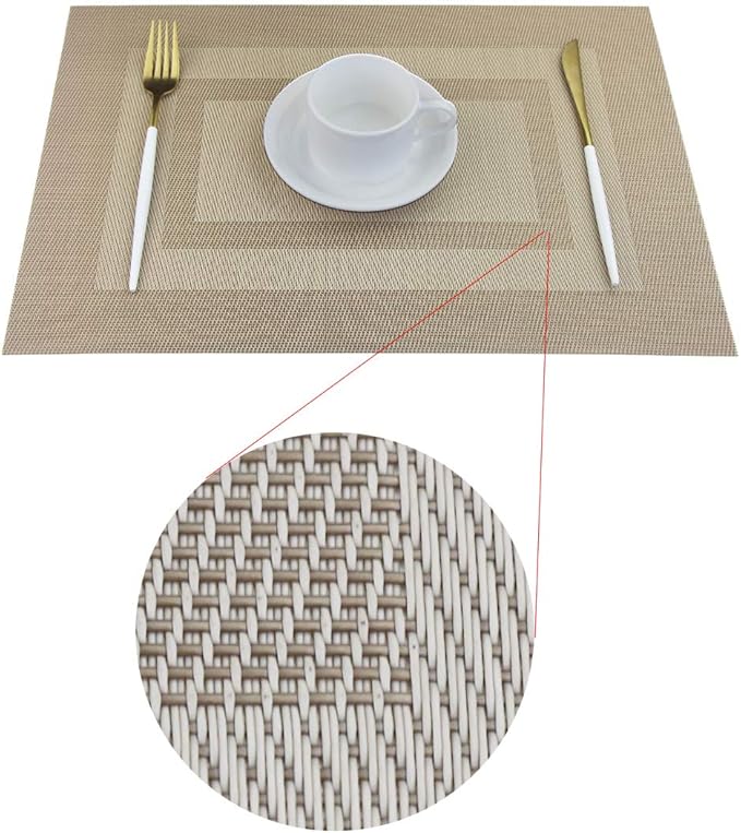 PIGCHCY Placemats Heat Resistant Non Slip Plastic Table Mats Washable Easy to Clean Woven Vinyl Kitchen Durable Placemats for Dining Table Set of 4 (Beige)