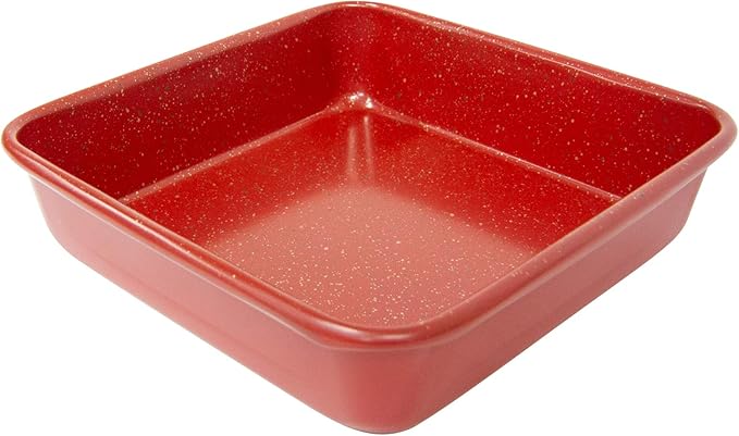 casaWare 7-Inch Toaster Oven Ultimate Series Commercial Weight Ceramic Non-Stick Coating Square Pan (Red Granite)