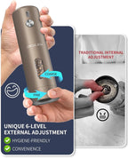 CIRCLE JOY Rechargeable Electric Salt and Pepper Grinder Set with Base, Automatic Pepper Mills with 110ml Container, External Adjustable Coarseness, White Led Light and One-Handed Operation, Brown