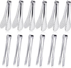 JCREN 12 Pack Mini Tongs - Small Stainless Steel Food Tongs for Serving Appetizers, Tea Party, Coffee, Desserts - 5 inch - Silver