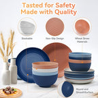 Wheat Straw Dinnerware Sets,64-Piece Plates and Bowls Sets for 8-Unbreakable,Reusable Plastic Dish Set-Dinner Plate/Dessert Plate/Cereal Bowl/Cup/Utensils-Microwave Dishwasher Safe 64P-Oecan Resort