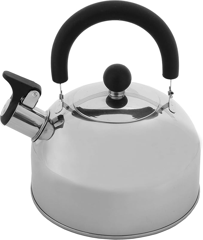 Lily's Home 2 Quart Whistling Tea Kettle, Stainless Steel Stovetop Kettle for Gas & Induction Tops, Classic Whistle Spout, Cool-Touch Handle for Safe Pouring - Perfect for Home, Kitchen, Dorm