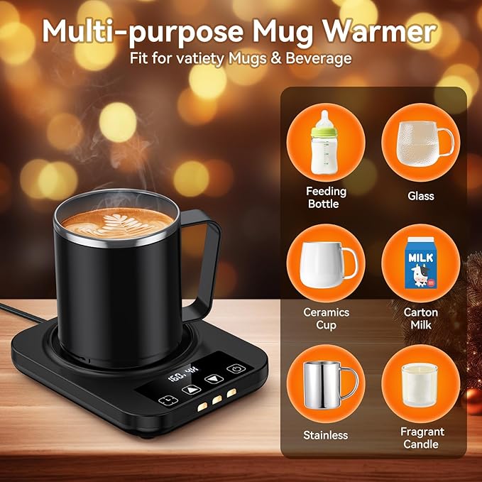 Coffee Mug Warmer & Mug Set for Desk, Electric Coffee Cup Warmer with 16oz Heated Mug, Temperature Control Smart Coffee Heater with Auto Shut Off & 9 Temp Settings, Gifts for Men Women, Black