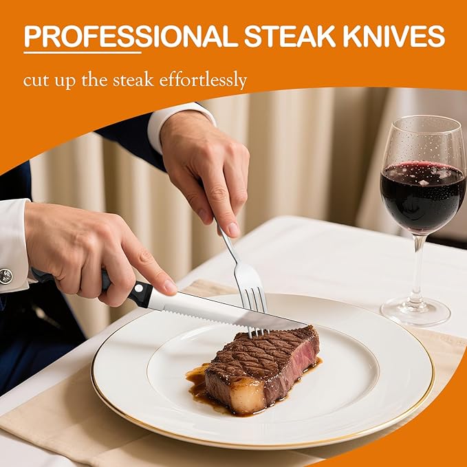 Silverware Set with Steak Knives, Stainless Steel Flatware Cutlery Set for 4, Spoons Forks and Knives Sets, Mirror Finished Utensil Sets Dishwasher Safe (24PCS Silver)