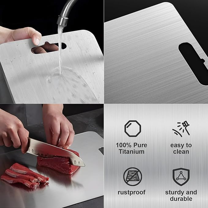 Pure Titanium Cutting Board,11.42"x7.87" Light Weight Double-Sided 100% Pure Titanium Cutting Board for Kitchen Cooking Dishwasher Safe, Cutting Mat with Free Non-Slip Silicone Pad