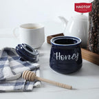 HAOTOP Farmhouse Porcelain Honey Jar with Dipper and Lid Set 12oz,Easy to Clean (Navy)