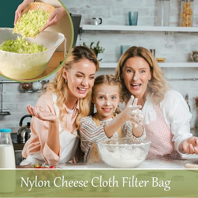 5PCS Ultra Fine Mesh Strainer Bags, Cheese Cloth Bags for Straining, Reusable Nylon Cheese Cloth Filter Bag for Filter NutMilk, Coffee, Milk, Butter, Juices and Fresh Cheese (Medium)
