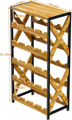 20 Bottle Wine Rack Freestanding Floor with Wood Top,Wobble-Free 5 Tier Wine Display Storage Stand Shelf,Stackable Modular Wine Bottle Holder Rack for Kitchen,Cellar,Living Room