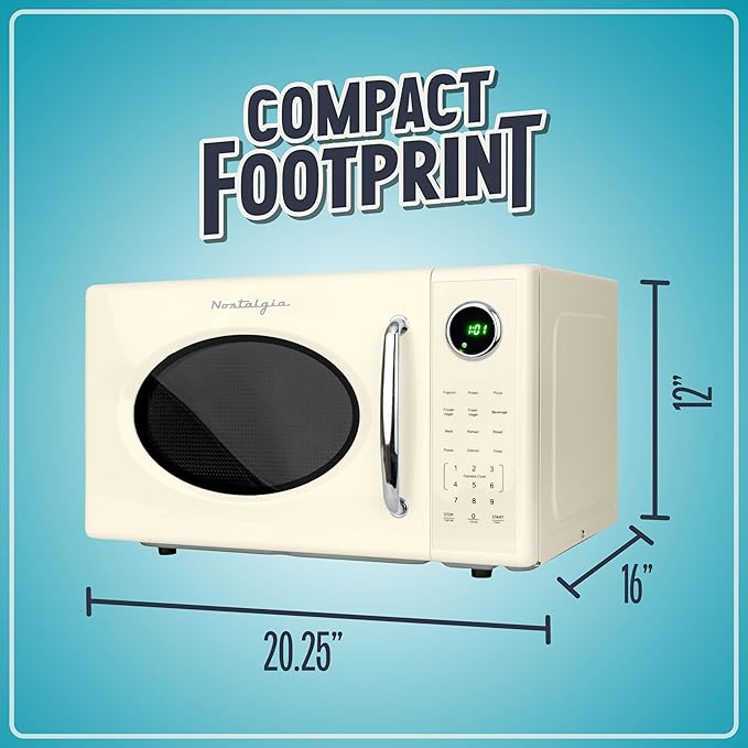 Nostalgia Retro 1000W Microwave Oven 1.1 Cu Ft Capacity – Child Safety Lock, 8 Auto-Cook Settings – Countertop Kitchen Appliance – Ivory