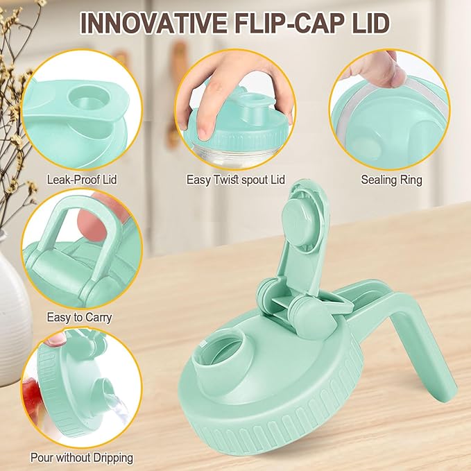 Mason Jar Pitcher, 32 OZ Breast Milk Pitcher Double Leak Proof with Pour Spout Handle, Wide Mouth Iced Tea Pitcher for Fridge, Creamer Container for Coffee, Sun Tea juice (Green,2 Pack)