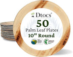 Dtocs Palm Leaf Plates 10 Inch Round (50) | Bamboo Plates Disposable Like Compostable Dinnerware Set for Party, Dinner, Serving Platters, Charcuterie Boards | Alternate to Plastic, Wood, Paper Plate
