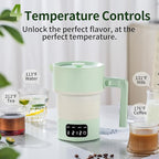 Collapsible Electric Kettle-600ML Foldable Travel Water Boiler, 600W Portable Hot Water Kettle with 4-Temp Presets, Food Grade Silicone for Hotel, Office, Camping (Green, 600mL)