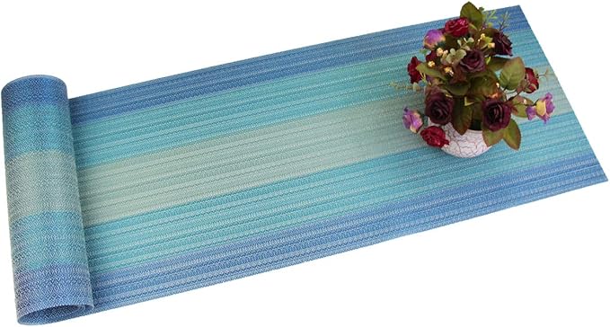 PIGCHCY Placemats Set of 6 and Table Runner,Heat Resistant Vinyl Woven Washable Table mats Sets (6 Placemats+1 Table Runner, Coastal Blue)
