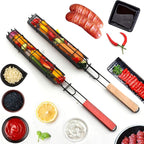 Kabob Grilling Set - 6 Non-Stick Grill Baskets & 6 Stainless Steel Skewers - Long Handle, 15.5 Inch, Steel