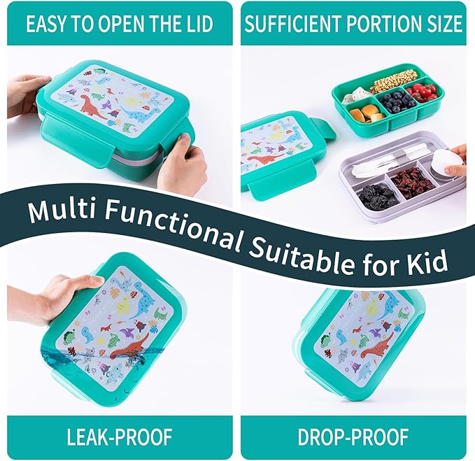 Leak-Proof, 8-Compartment Bento-Style Kids Lunch Box - Ideal Portion Sizes for Ages 6+, Durale, Drop-Proof, Dishwasher Safe, & Made with BPA-Free Materials(Green)