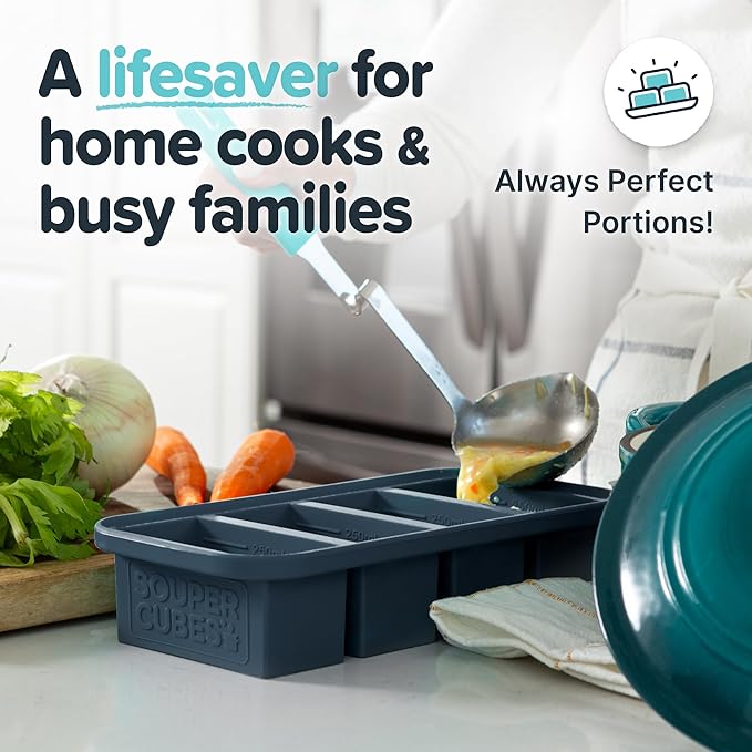 Souper Cubes 1 Cup Silicone Freezer Tray with Lids, Perfect for Storing Broth, Leftovers, Rice, Sauce and More, Silicone Soup Freezer Molds for Meal Prepping - Charcoal - 2-Pack